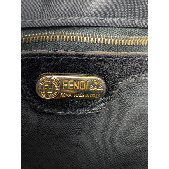 Authentic Vintage Fendi Black Nylon Hobo Shoulder Bag Gold FF Logo Italy - Picture 4 of 13